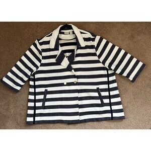 Chico's Zenergy Womens Jacket Size 4 (L) Navy White Striped Nautical Knit Blazer